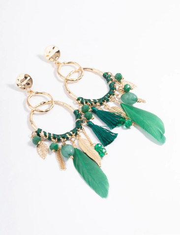 Green feather earrings