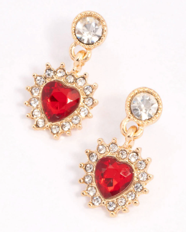 Red gold heart drop earrings