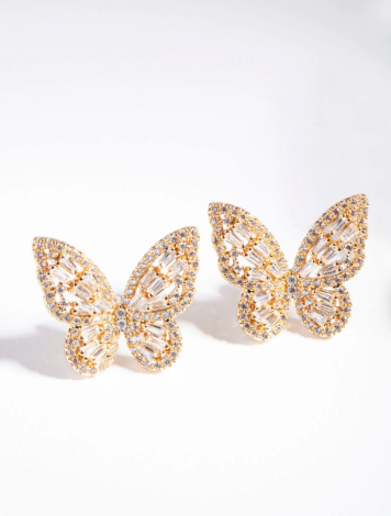 Gold diamond butterfly stud earrings