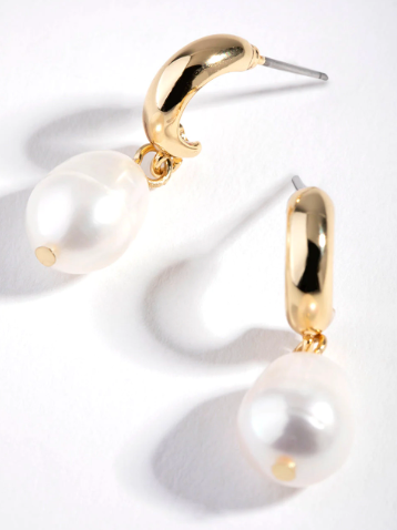 Gold pearl hoop earrings