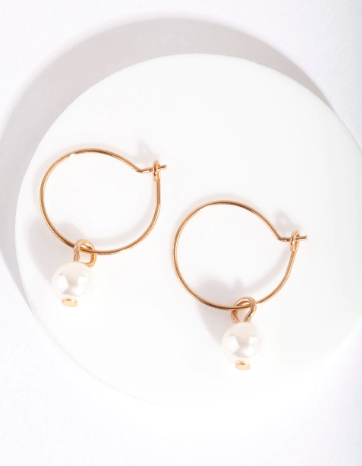 Gold pearl hoop earrings