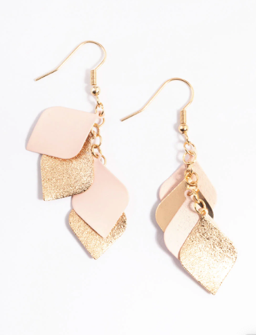 Gold pink petal earrings