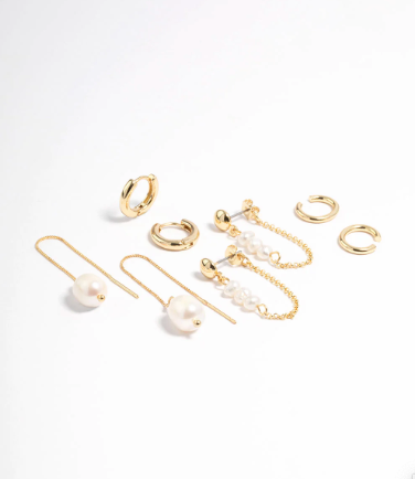 Gold pearl threader 4 pack earrings